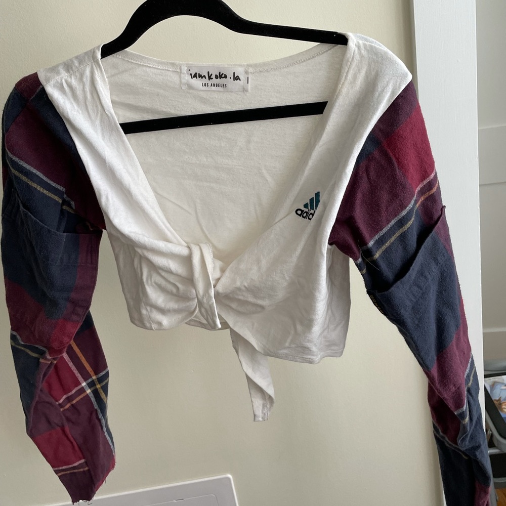 iamkoko.la front tie adidas + Guess plaid top